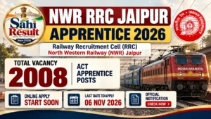NWR RRC Jaipur Apprentice Recruitment 2026: 2008 Act Apprentice Posts, Last Date 06 November 2026