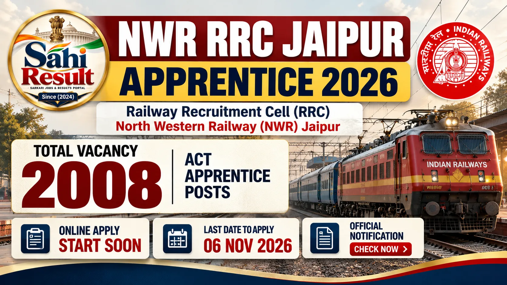 NWR RRC Jaipur Apprentice Recruitment 2026: 2008 Act Apprentice Posts