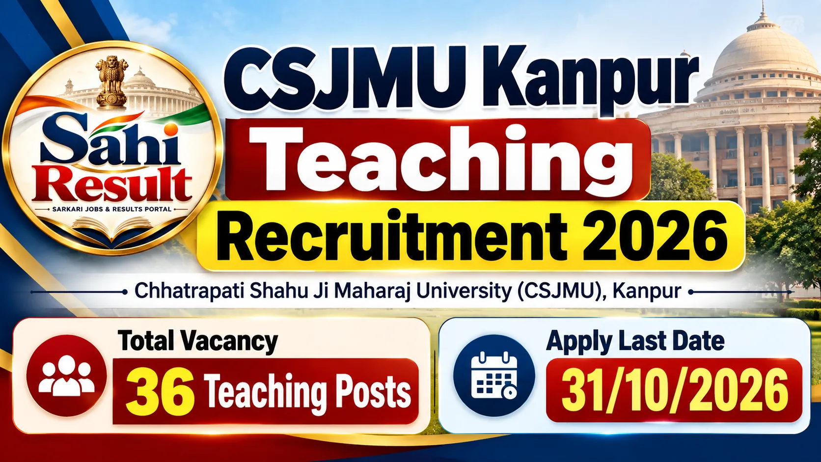 CSJMU Kanpur Teaching Recruitment 2026 CSJMU Kanpur Teaching Recruitment 2026 – Apply Online for 36 Teaching Posts