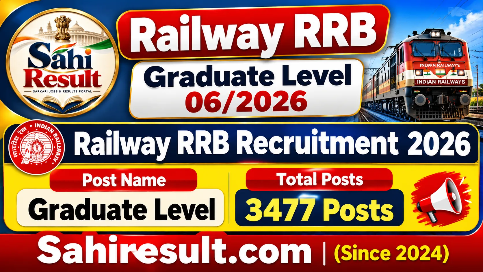 Railway RRB Graduate Level Recruitment 2026 Railway RRB Graduate Level Recruitment 2026 for 3477 Posts