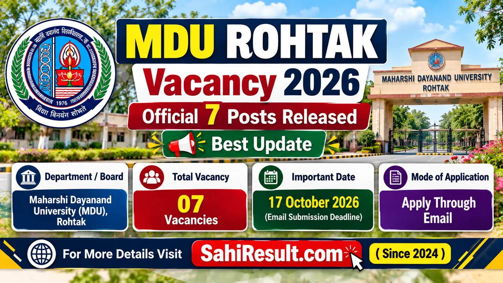 MDU Rohtak Vacancy 2026 – Maharshi Dayanand University 7 Posts Recruitment