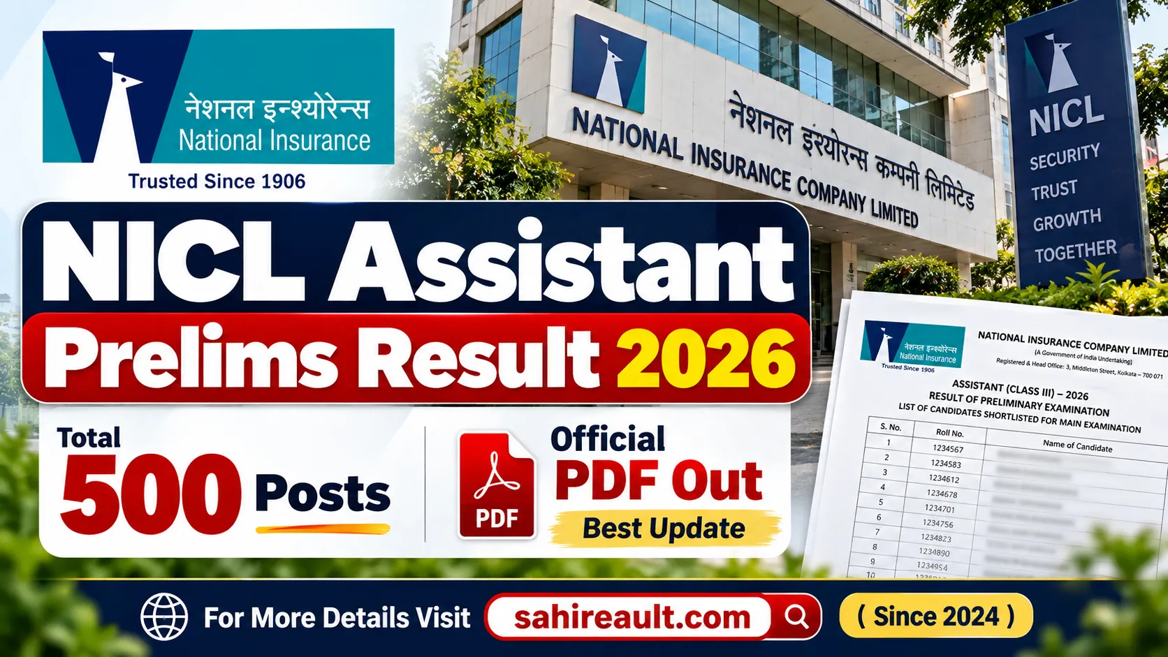 NICL Assistant Prelims Result 2026 NICL Assistant Prelims Result 2026